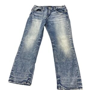 BKE Jake Straight Mens Jeans 34x30 Medium Wash Faded Whiskered Denim 3454